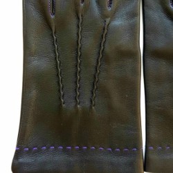 Gants en Cuir d'Agneau Noir Violet Henri Doublure Soie.