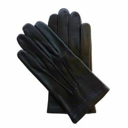 Gants en Cuir d'Agneau Noir Violet Henri Doublure Soie.