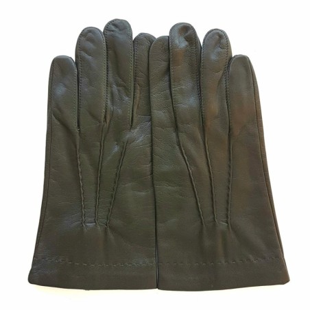 Gants en Cuir d'Agneau Kaki Henri Doublure en Soie.