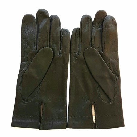 Gants en Cuir d'Agneau Kaki Henri Doublure en Soie.