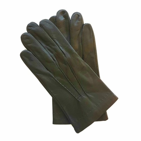 Gants en Cuir d'Agneau Kaki Henri Doublure en Soie.