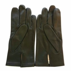 Gants en Cuir d'Agneau Kaki Henri Doublure en Soie.