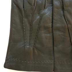 Gants en Cuir d'Agneau Kaki Henri Doublure en Soie.