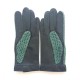 Leather gloves of lamb cotton hook green "ALFREDINE".