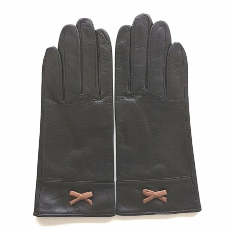 Gants en Cuir d'Agneau Marron Sable Anémone Doublés Soie.