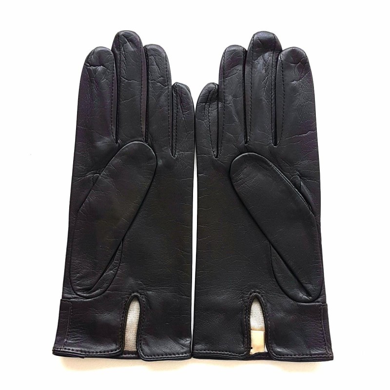 Gants en Cuir d'Agneau Marron Sable Anémone Doublés Soie.