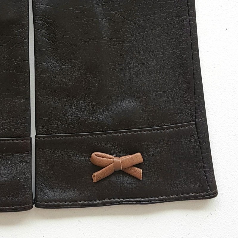 Gants en Cuir d'Agneau Marron Sable Anémone Doublés Soie.