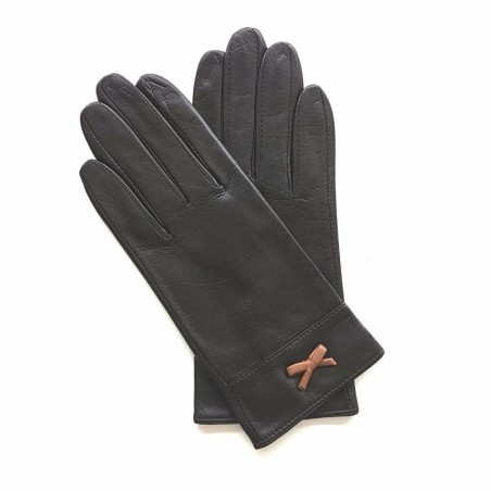 Gants en Cuir d'Agneau Marron Sable Anémone Doublés Soie.
