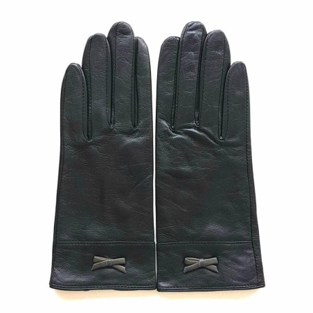 Gants en Cuir d'Agneau Noir Gris Anémone Doublés Soie.