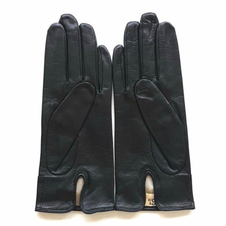 Gants en Cuir d'Agneau Noir Gris Anémone Doublés Soie.