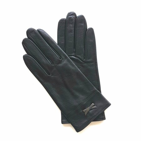 Gants en Cuir d'Agneau Noir Gris Anémone Doublés Soie.