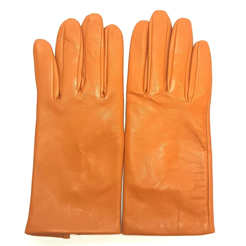Gants en Cuir d'Agneau Maïs Capucine Doublés Soie.