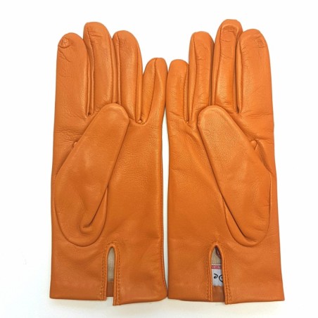 Gants en Cuir d'Agneau Maïs Capucine Doublés Soie.
