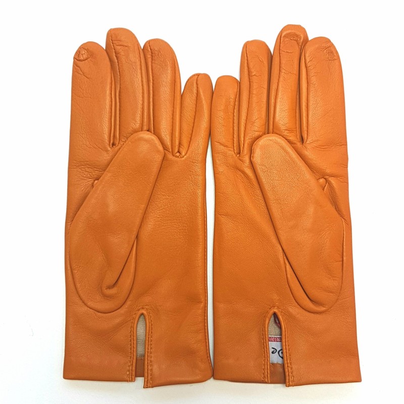 Gants en Cuir d'Agneau Maïs Capucine Doublés Soie.