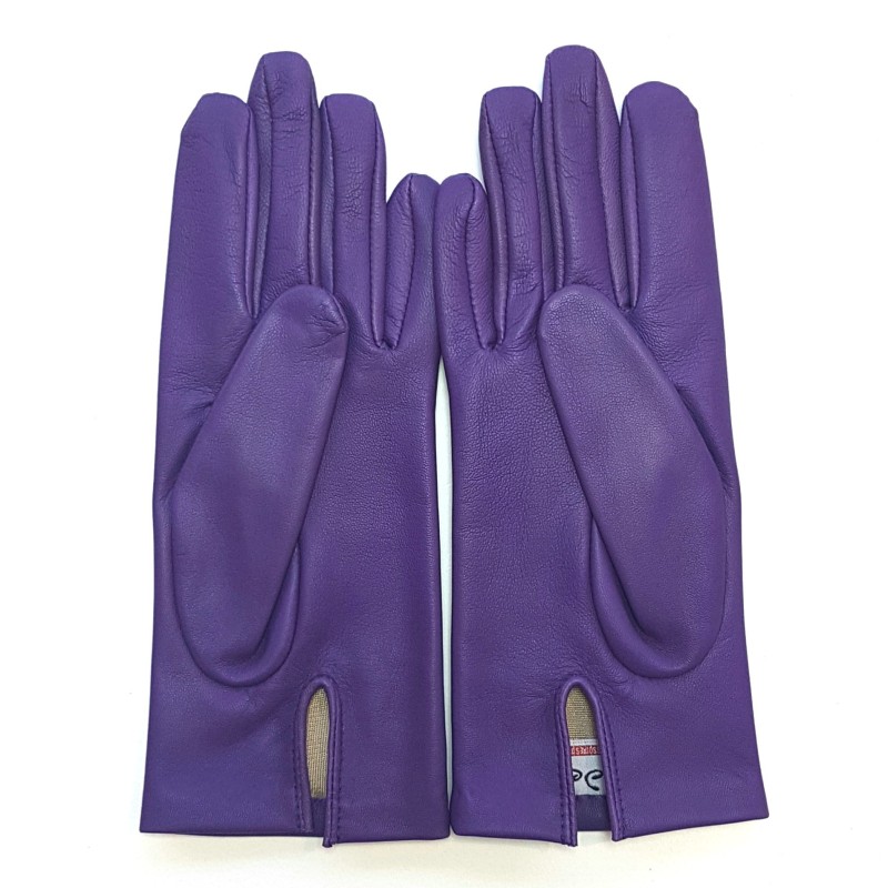 Gants en Cuir d'Agneau Améthyste Capucine Doublés Soie.