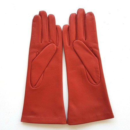 Gants en Cuir d'Agneau Orange Coline Doublés Soie.