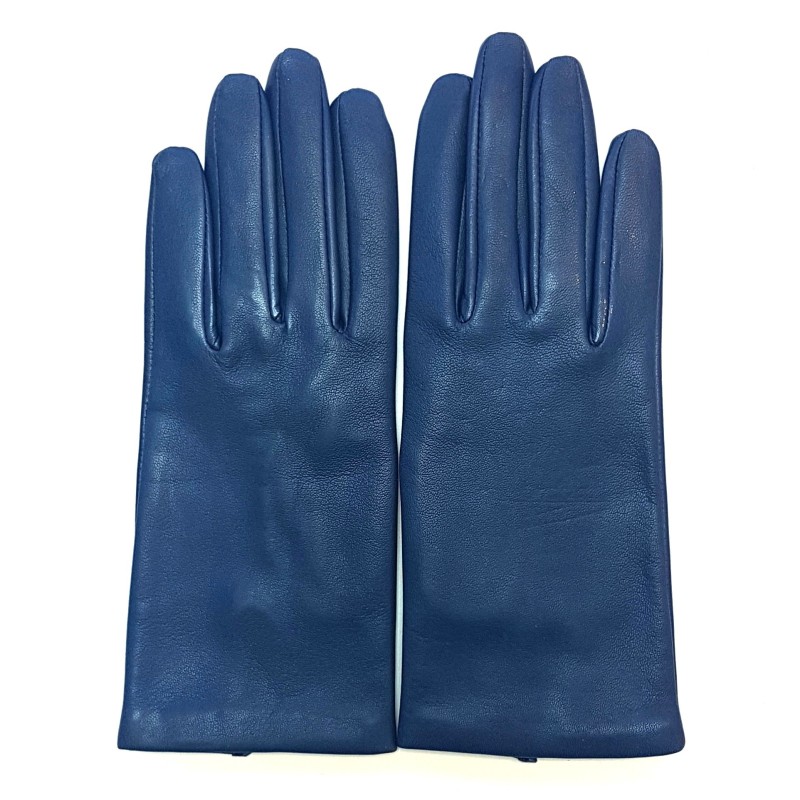 Gants en Cuir d'Agneau Indigo Capucine Doublés Soie.