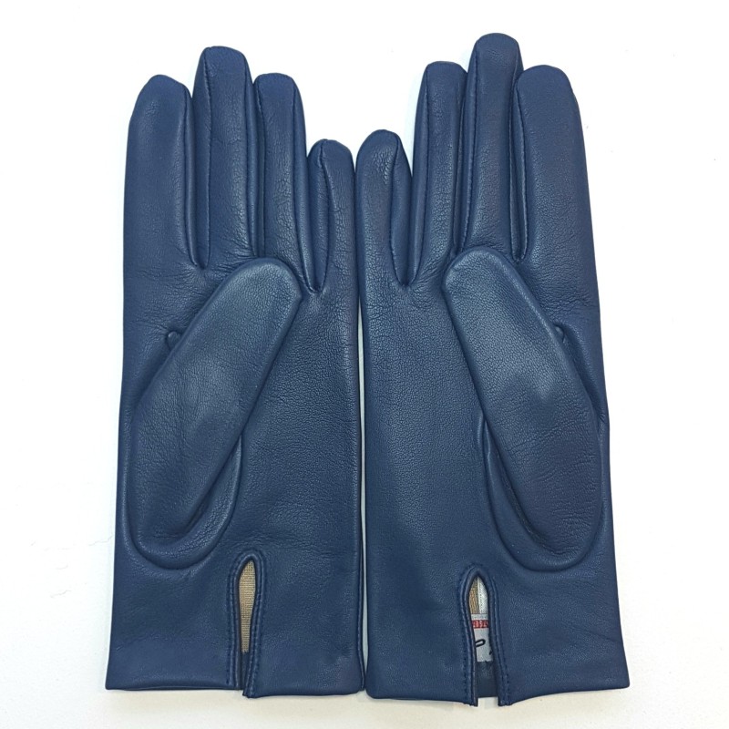 Gants en Cuir d'Agneau Indigo Capucine Doublés Soie.
