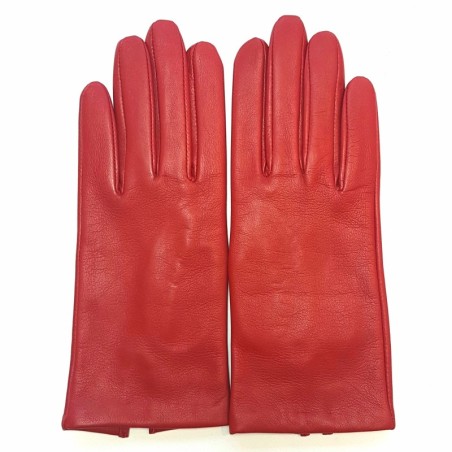 Gants en Cuir d'Agneau Rouge Capucine Doublés Soie.