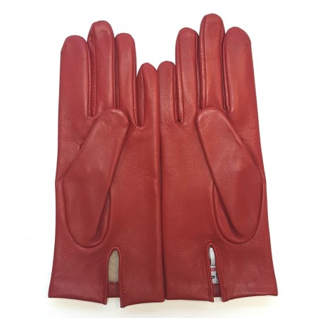 Gants en Cuir d'Agneau Rouge Capucine Doublés Soie.