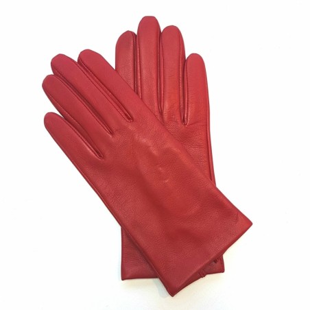 Gants en Cuir d'Agneau Rouge Capucine Doublés Soie.