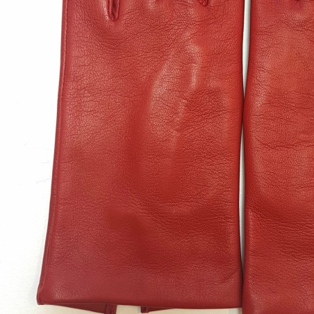 Gants en Cuir d'Agneau Rouge Capucine Doublés Soie.