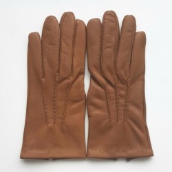 Gants en Cuir d'Agneau Noisette Henri Doublure Soie.