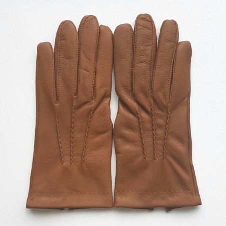 Gants en Cuir d'Agneau Noisette Henri Doublure Soie.