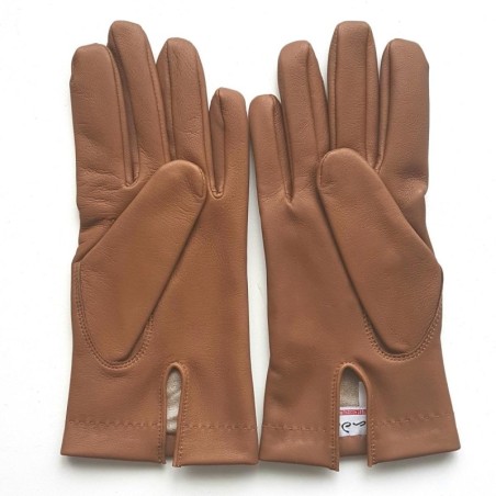 Gants en Cuir d'Agneau Noisette Henri Doublure Soie.