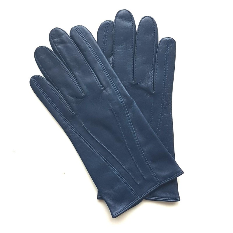 Gants en Cuir d'Agneau Indigo Steeve Doublés Soie.