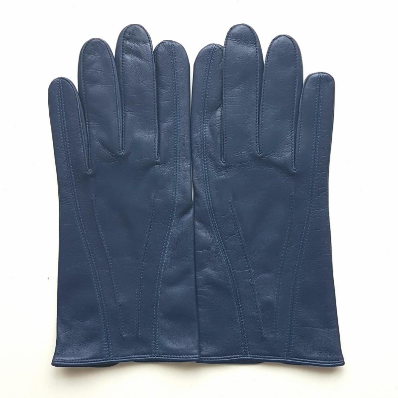 Gants en Cuir d'Agneau Indigo Steeve Doublés Soie.