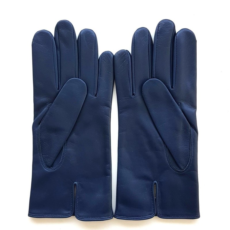 Gants en Cuir d'Agneau Indigo Steeve Doublés Soie.