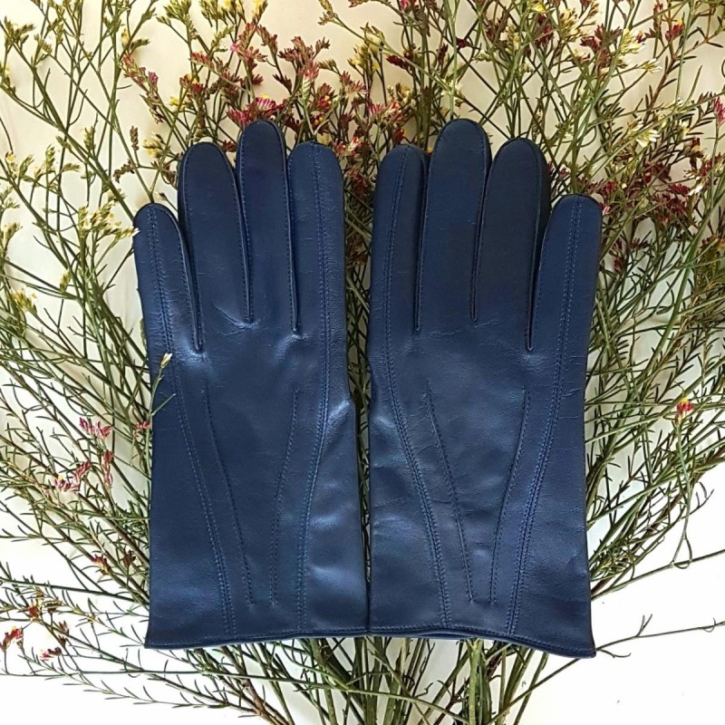 Gants en Cuir d'Agneau Indigo Steeve Doublés Soie.