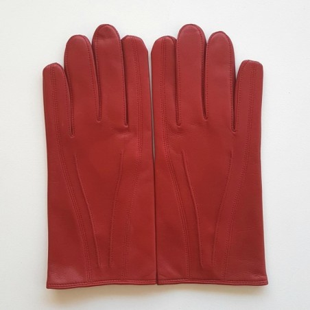 Gants en Cuir d'Agneau Rouges Steeve Doublés Soie.