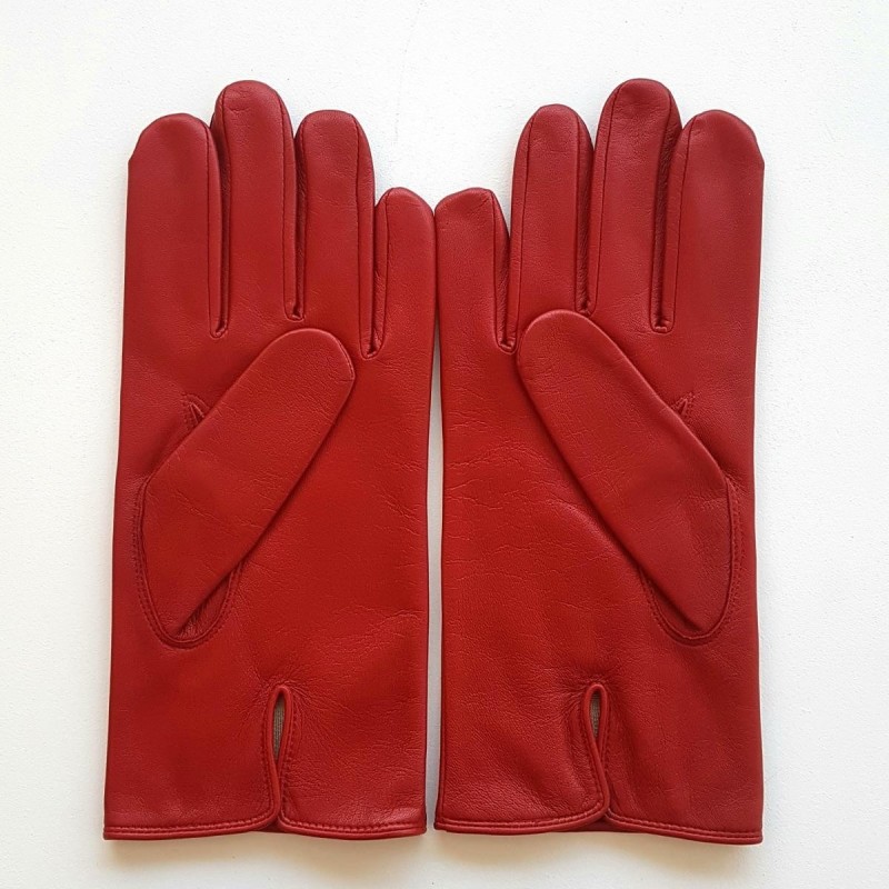 Gants en Cuir d'Agneau Rouges Steeve Doublés Soie.