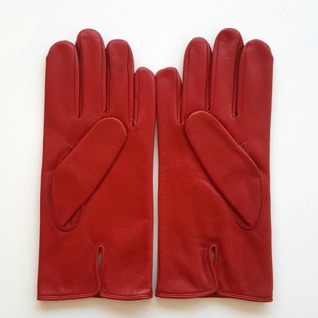 Gants en Cuir d'Agneau Rouges Steeve Doublés Soie.