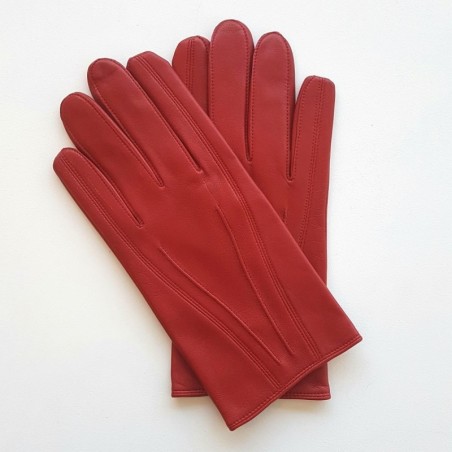 Gants en Cuir d'Agneau Rouges Steeve Doublés Soie.