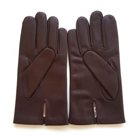 Gants en Cuir d'Agneau Bordeaux Rouge Noir Akano Doublés Soie.