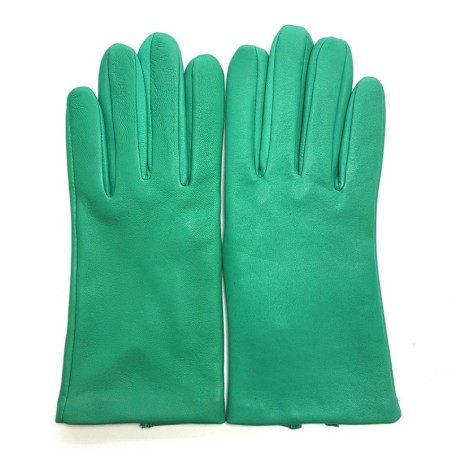 Gants en Cuir d'Agneau Emeraude Capucine Doublés Soie.