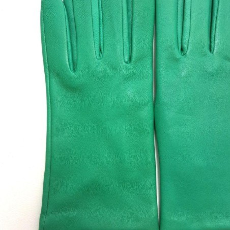 Gants en Cuir d'Agneau Emeraude Capucine Doublés Soie.