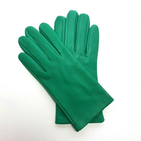 Gants en Cuir d'Agneau Emeraude Capucine Doublés Soie.