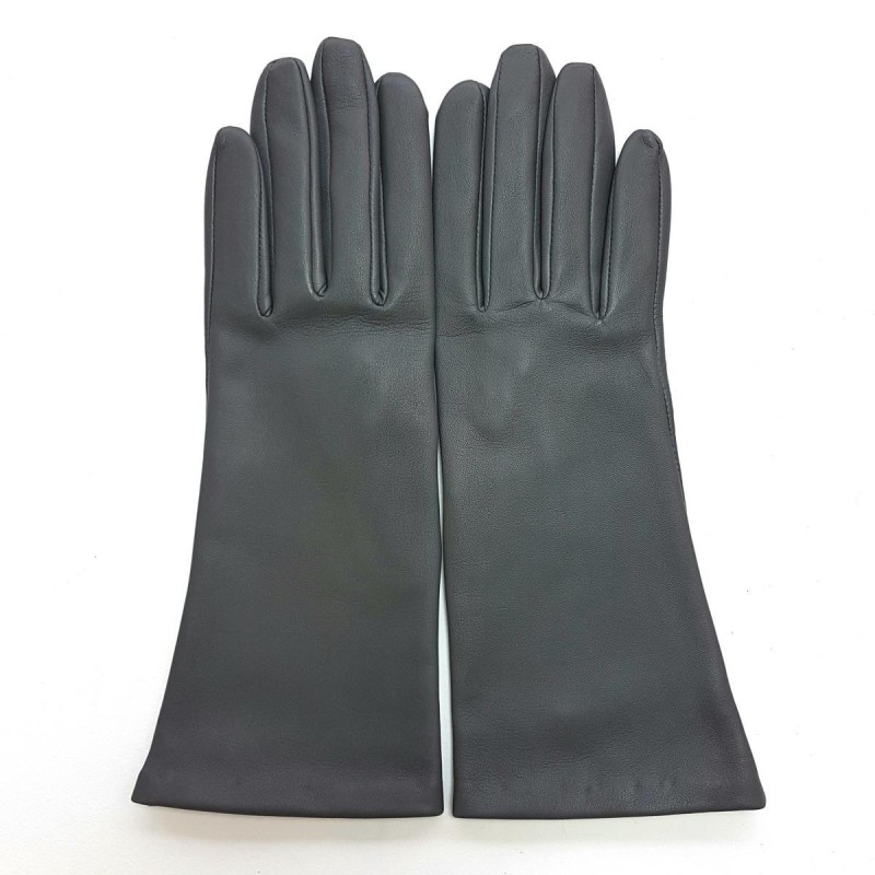 Gants en Cuir d'Agneau Gris Coline Doublés Soie.
