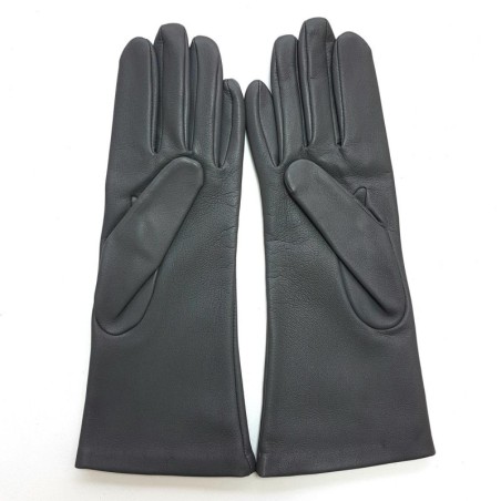 Gants en Cuir d'Agneau Gris Coline Doublés Soie.