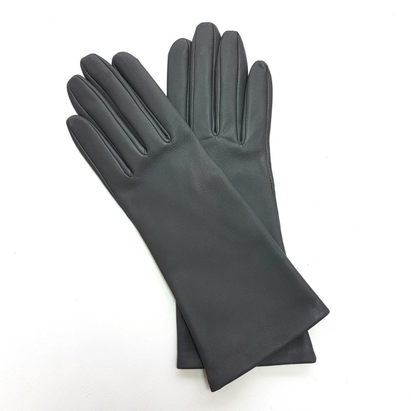 Gants en Cuir d'Agneau Gris Coline Doublés Soie.