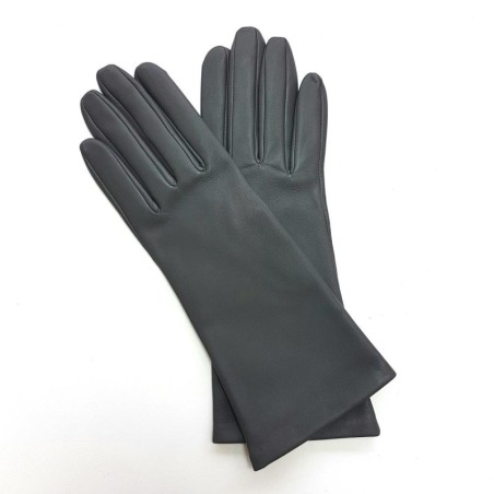 Gants en Cuir d'Agneau Gris Coline Doublés Soie.