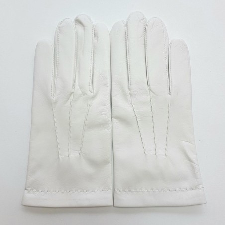 Gants en Cuir d'Agneau Blanc Henri Doublure Soie.