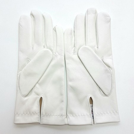 Gants en Cuir d'Agneau Blanc Henri Doublure Soie.