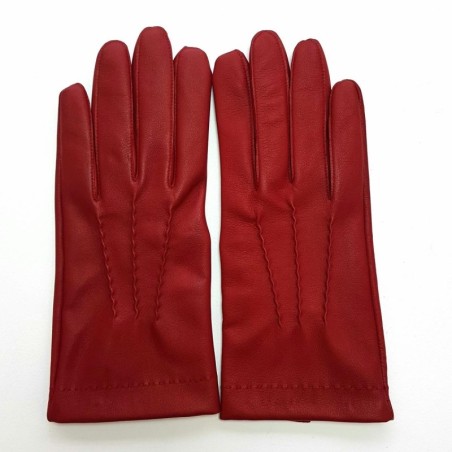 Gants en Cuir d'Agneau Rouge Henri Doublure Soie.