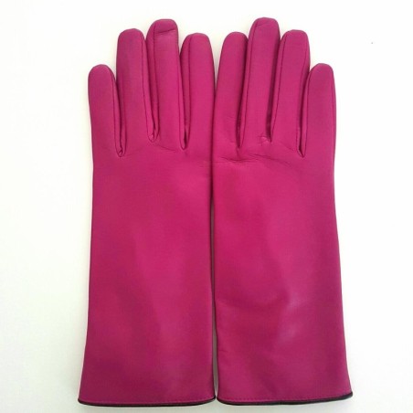 Gants en Cuir d'Agneau Hot Pink Noir Gris Jacinthe Doublés Soie