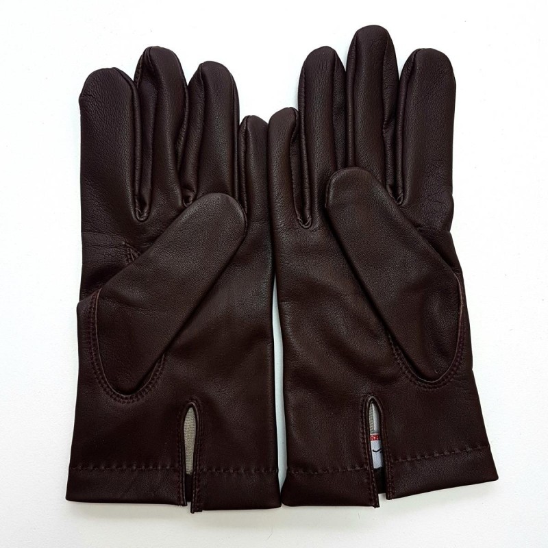 Gants en Cuir d'Agneau Bordeaux Henri Doublure Soie.